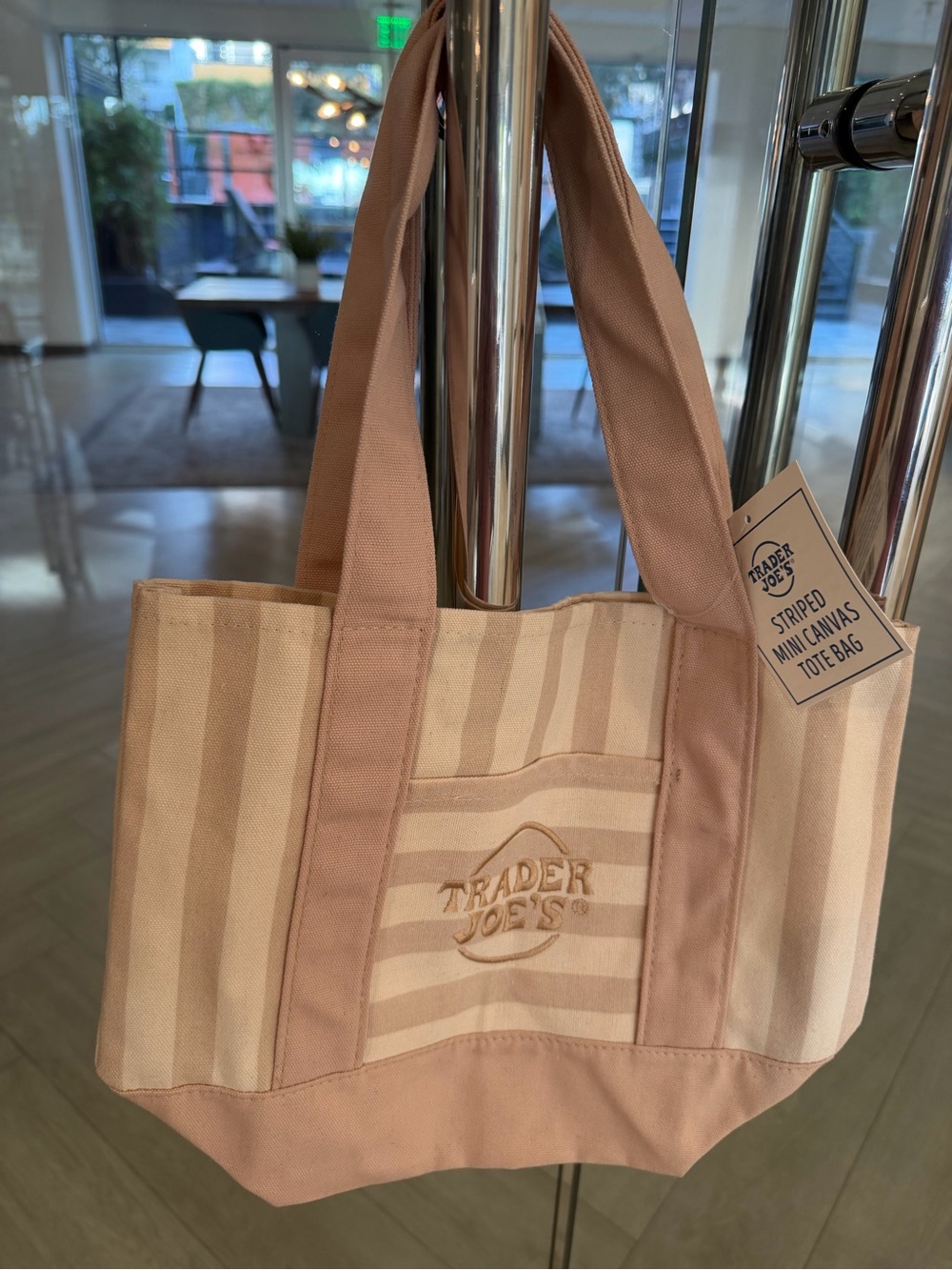 Pink Striped Canvas Tote Bag